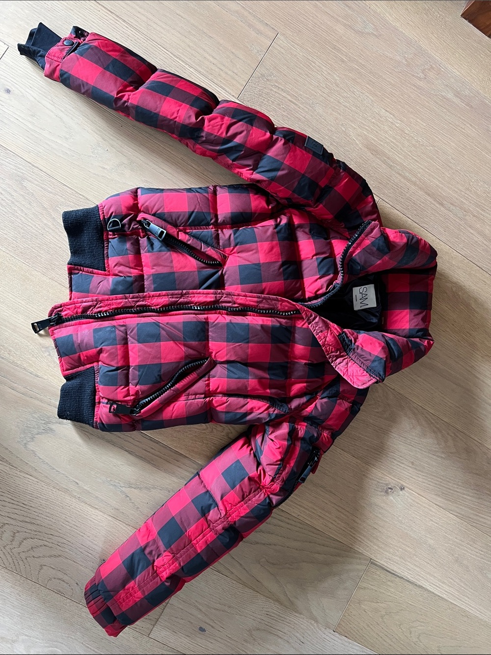 SAM. Red and Black Buffalo Plaid Puffer Jacket